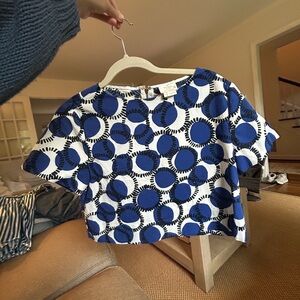 Kate Spade Boxy Crop Blue and White Blouse